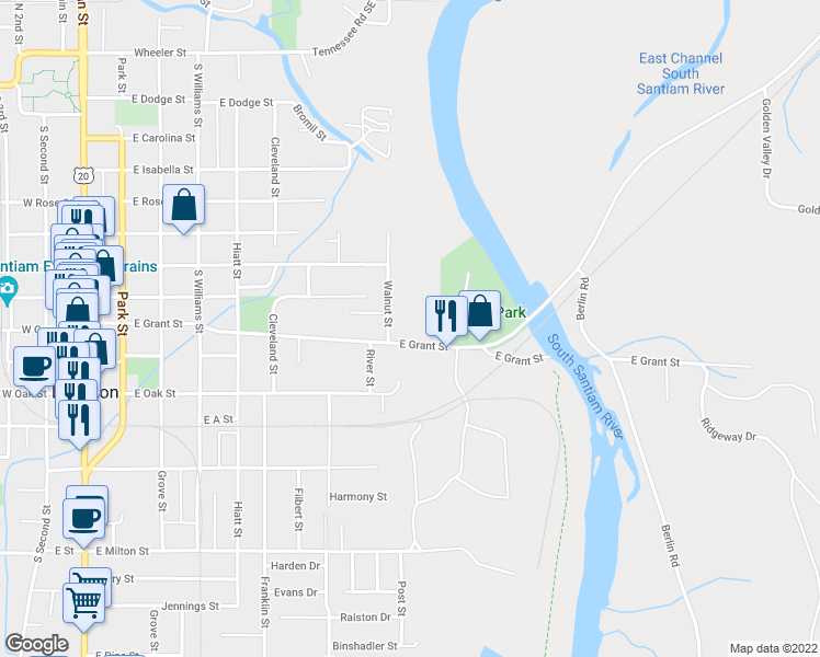 map of restaurants, bars, coffee shops, grocery stores, and more near 1009 East Grant Street in Lebanon