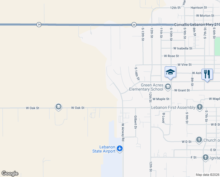 map of restaurants, bars, coffee shops, grocery stores, and more near 1640 Airway Place in Lebanon