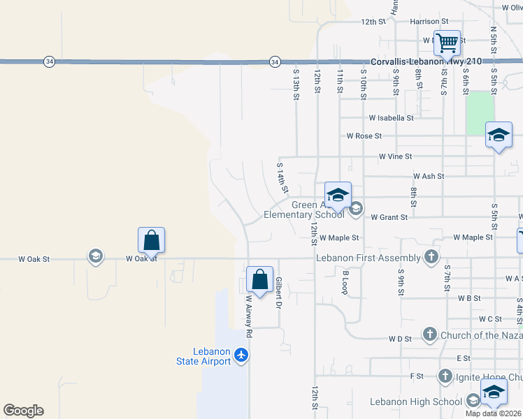 map of restaurants, bars, coffee shops, grocery stores, and more near 1535 Maple Place in Lebanon