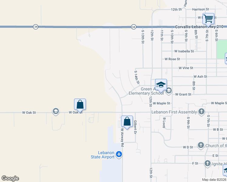 map of restaurants, bars, coffee shops, grocery stores, and more near 1640 Airway Place in Lebanon