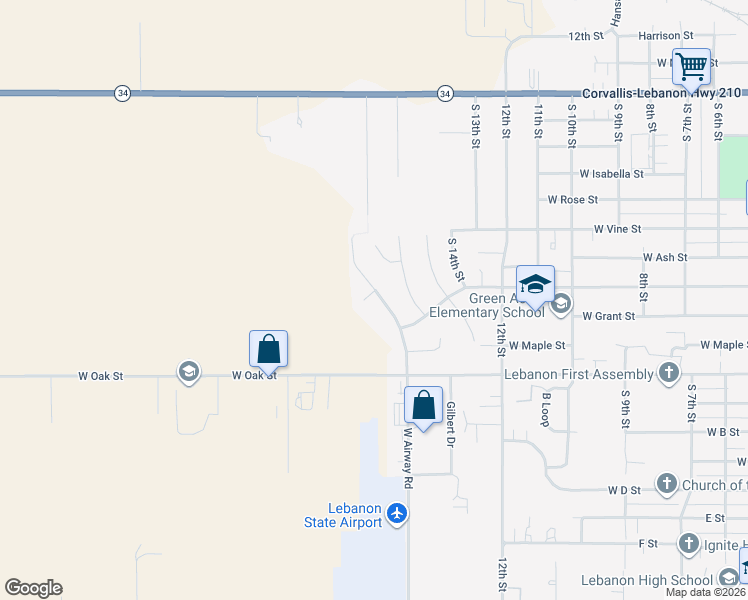 map of restaurants, bars, coffee shops, grocery stores, and more near 1640 Airway Place in Lebanon