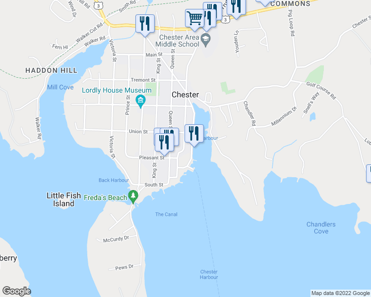 map of restaurants, bars, coffee shops, grocery stores, and more near 54 Duke Street in Chester