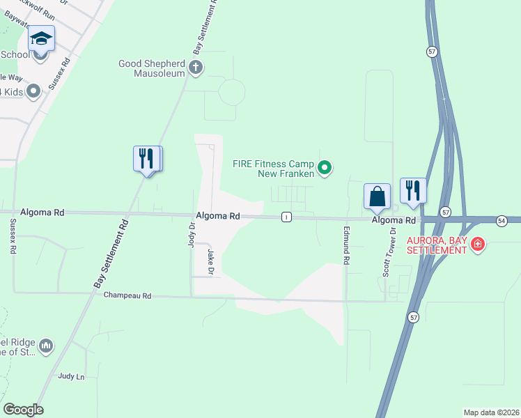 map of restaurants, bars, coffee shops, grocery stores, and more near 3797 Algoma Road in New Franken