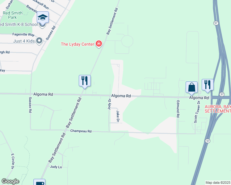 map of restaurants, bars, coffee shops, grocery stores, and more near 2631 Sandra Rose Lane in New Franken