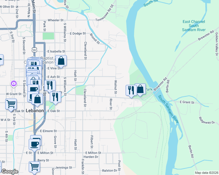 map of restaurants, bars, coffee shops, grocery stores, and more near 739 East Sherman Street in Lebanon