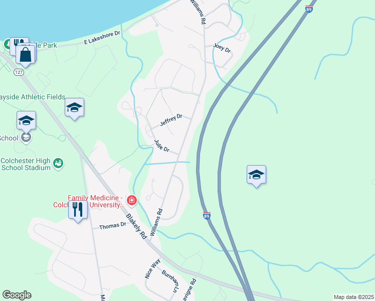 map of restaurants, bars, coffee shops, grocery stores, and more near 476 Williams Road in Colchester