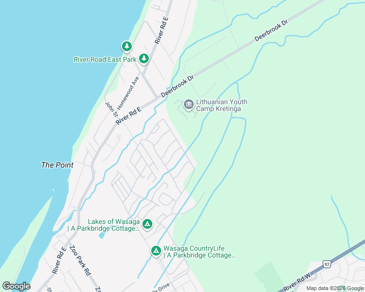 map of restaurants, bars, coffee shops, grocery stores, and more near Madawaska Trail in Wasaga Beach