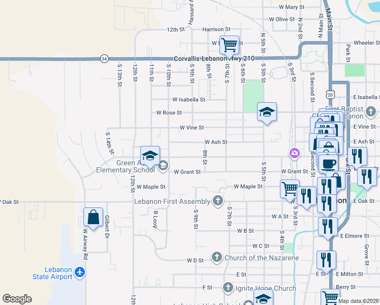 map of restaurants, bars, coffee shops, grocery stores, and more near 811 West Sherman Street in Lebanon