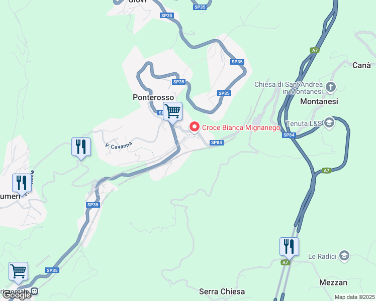 map of restaurants, bars, coffee shops, grocery stores, and more near 38 Via Borasina in Città Metropolitana di Genova