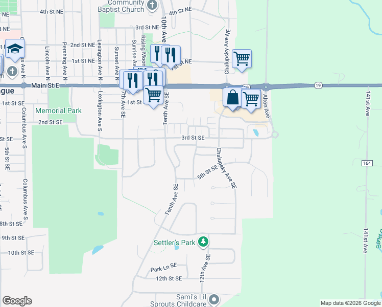 map of restaurants, bars, coffee shops, grocery stores, and more near 500 Doherty Avenue Southeast in New Prague