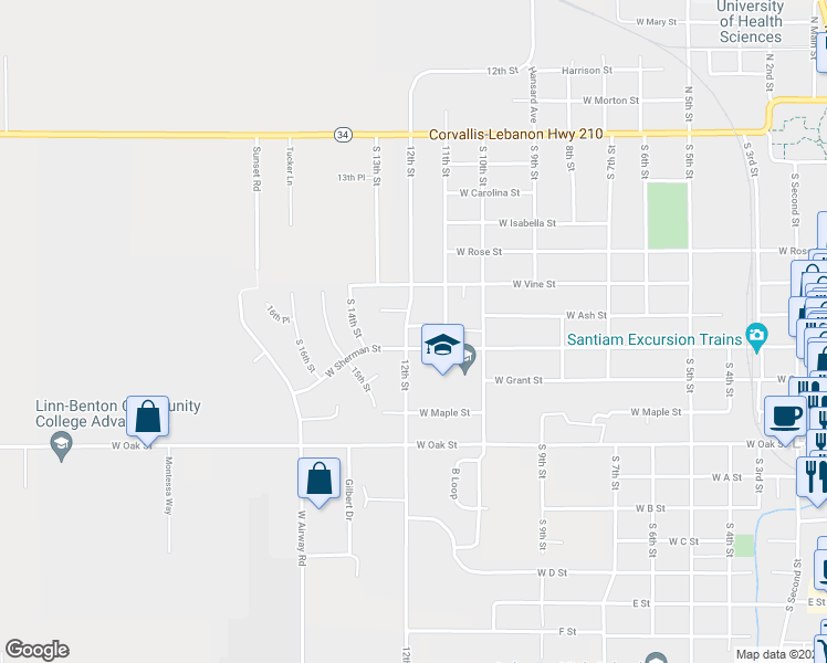 map of restaurants, bars, coffee shops, grocery stores, and more near 675 12th Street in Lebanon