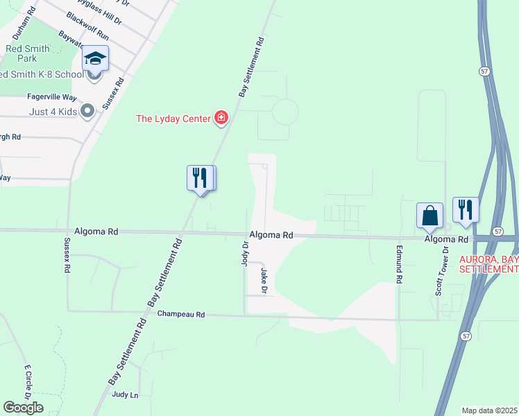 map of restaurants, bars, coffee shops, grocery stores, and more near 2631 Sandra Rose Lane in New Franken
