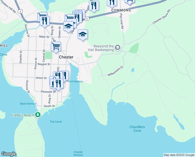 map of restaurants, bars, coffee shops, grocery stores, and more near 18 Wilson Drive in Chester