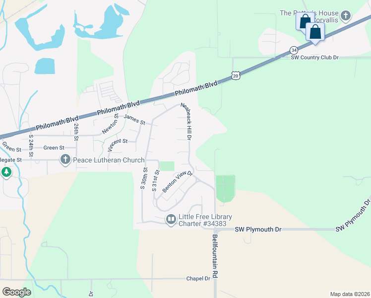 map of restaurants, bars, coffee shops, grocery stores, and more near 3341 Pinnacle Place in Philomath
