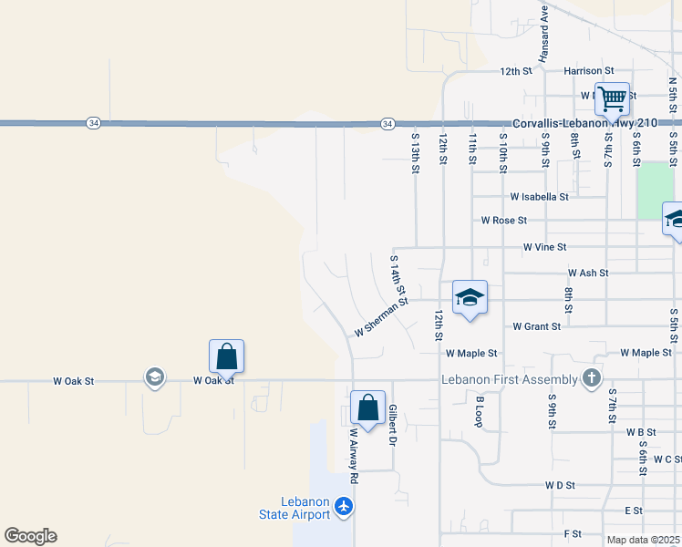 map of restaurants, bars, coffee shops, grocery stores, and more near 630 South 16th Street in Lebanon