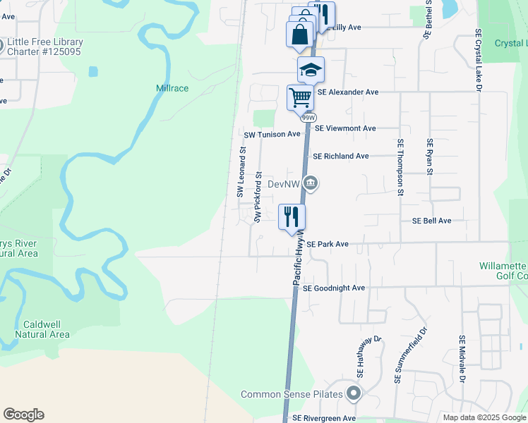 map of restaurants, bars, coffee shops, grocery stores, and more near 2665 Southwest Pickford Street in Corvallis