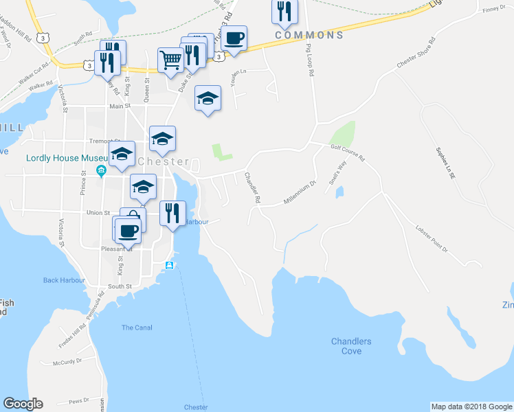 map of restaurants, bars, coffee shops, grocery stores, and more near 14 Wilson Drive in Chester