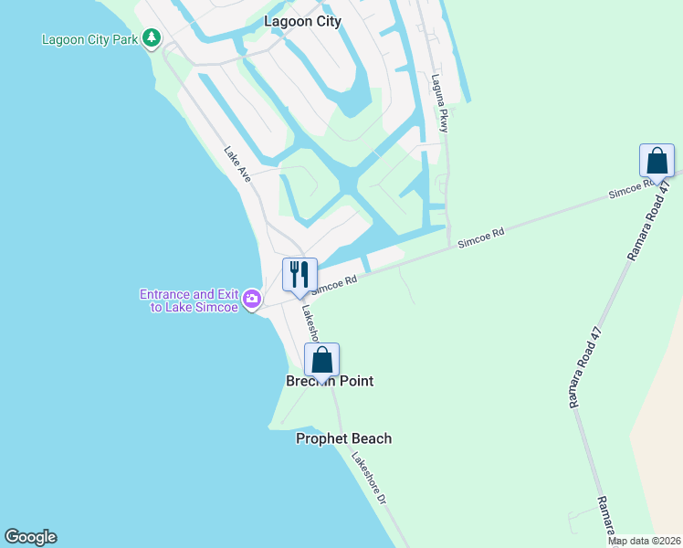 map of restaurants, bars, coffee shops, grocery stores, and more near 30 Simcoe Road in Brechin