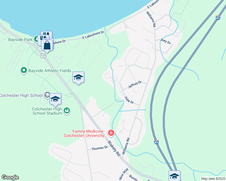 map of restaurants, bars, coffee shops, grocery stores, and more near 139 Julie Drive in Colchester