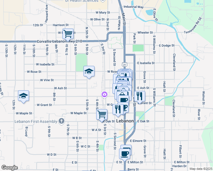 map of restaurants, bars, coffee shops, grocery stores, and more near 193 West Vine Street in Lebanon