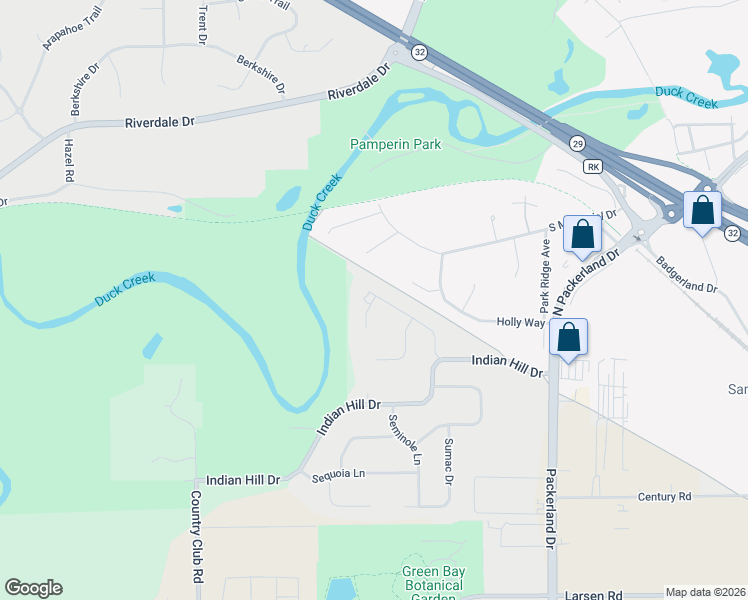map of restaurants, bars, coffee shops, grocery stores, and more near 2670 Good Shepherd Lane in Green Bay