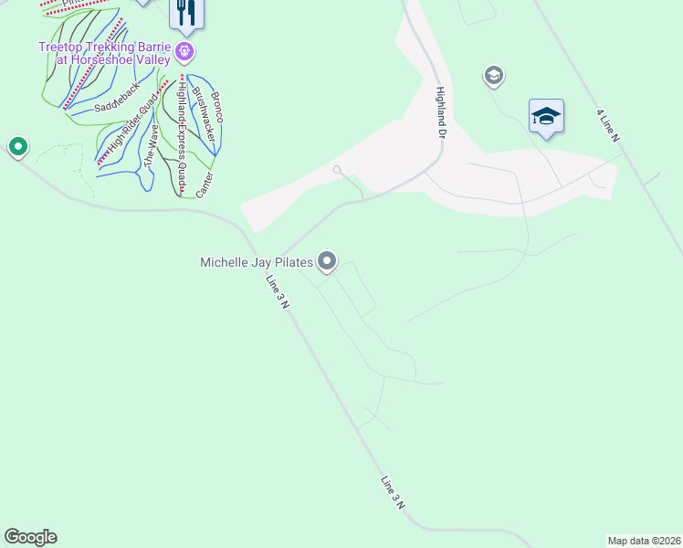 map of restaurants, bars, coffee shops, grocery stores, and more near 16 Tanglewood Crescent in Shanty Bay