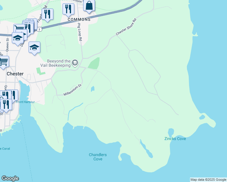 map of restaurants, bars, coffee shops, grocery stores, and more near 5 Golf Course Road in Chester