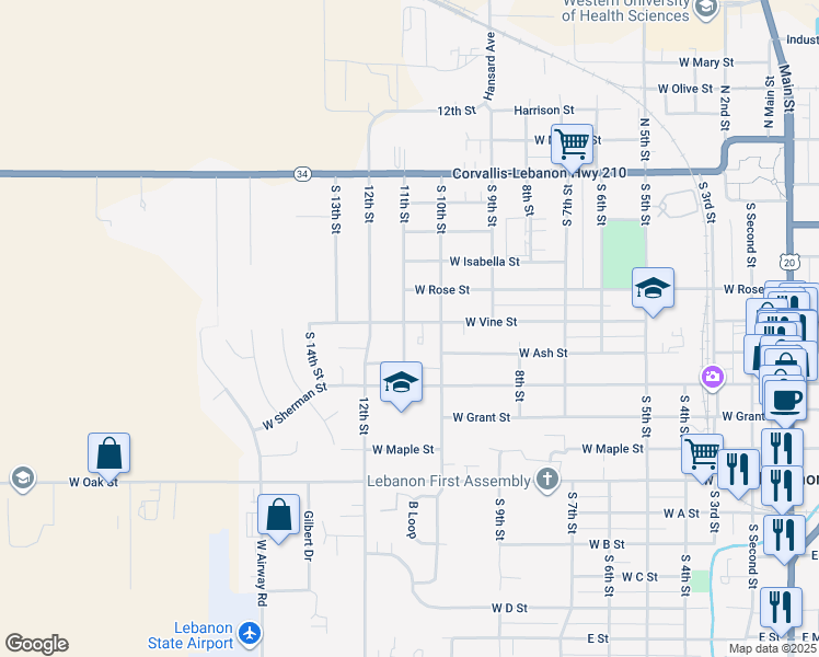 map of restaurants, bars, coffee shops, grocery stores, and more near 995 West Vine Street in Lebanon