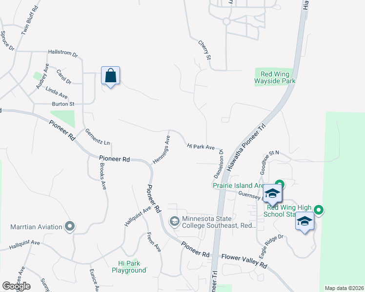 map of restaurants, bars, coffee shops, grocery stores, and more near 640 Hi Park Avenue in Red Wing