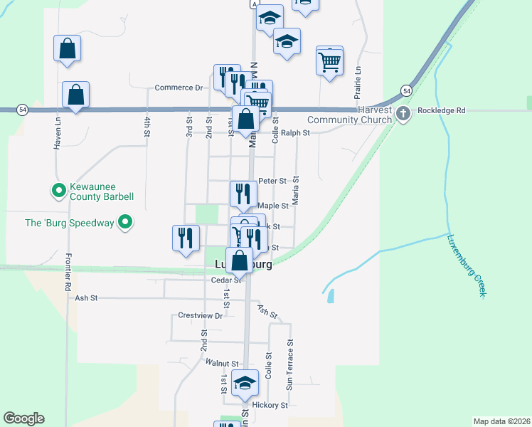 map of restaurants, bars, coffee shops, grocery stores, and more near 506 Colle Street in Luxemburg