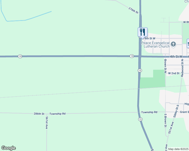 map of restaurants, bars, coffee shops, grocery stores, and more near 55735 Minnesota 19 in Winthrop