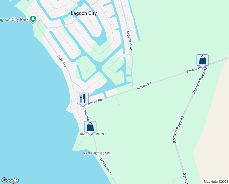 map of restaurants, bars, coffee shops, grocery stores, and more near 62 Simcoe Road in Ramara