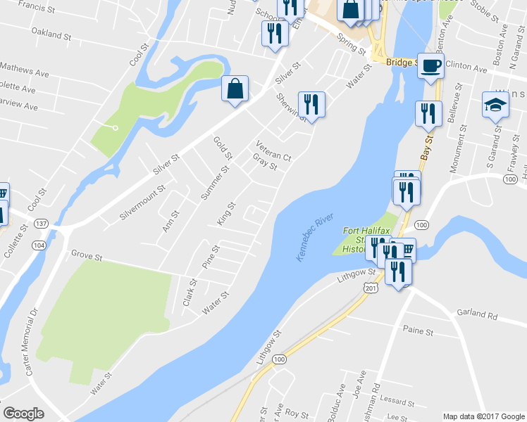 map of restaurants, bars, coffee shops, grocery stores, and more near 3 Carey Lane in Waterville