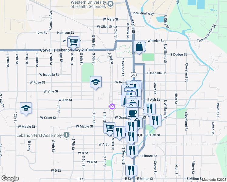 map of restaurants, bars, coffee shops, grocery stores, and more near 193 West Vine Street in Lebanon