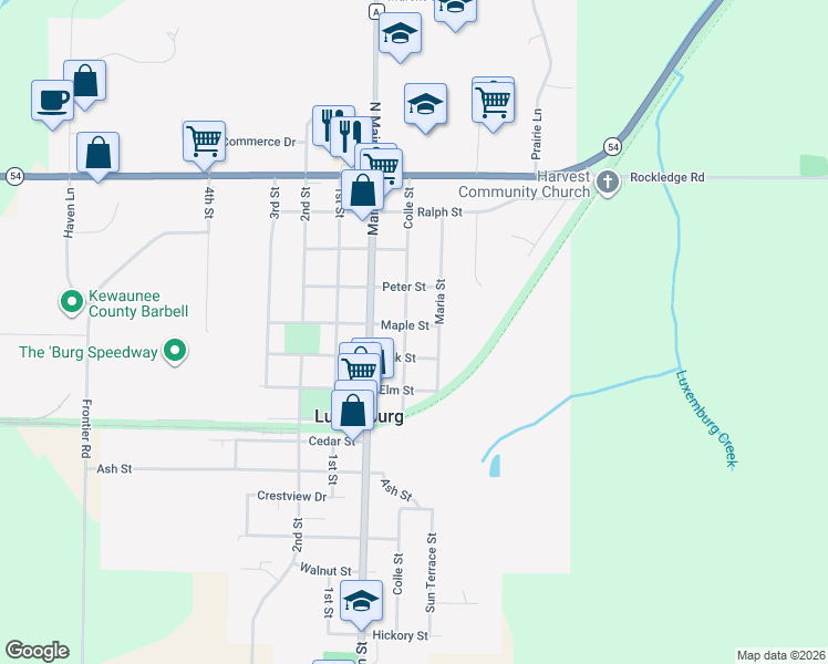 map of restaurants, bars, coffee shops, grocery stores, and more near 506 Colle Street in Luxemburg