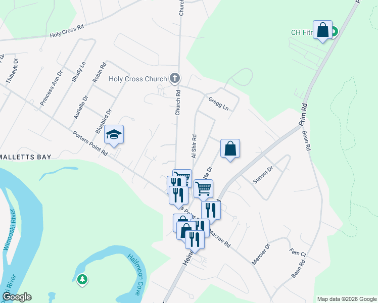 map of restaurants, bars, coffee shops, grocery stores, and more near 201 Al Shir Road in Colchester