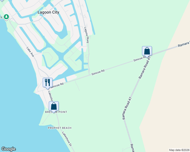 map of restaurants, bars, coffee shops, grocery stores, and more near 95 Simcoe Road in Brechin