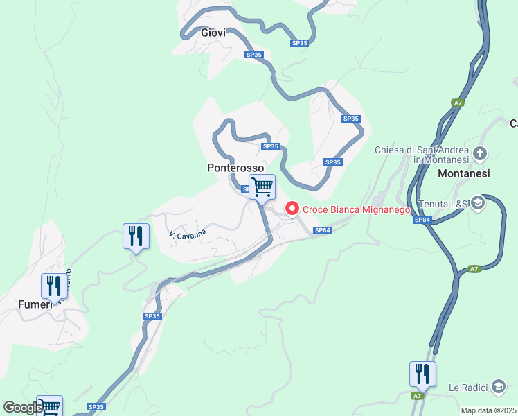 map of restaurants, bars, coffee shops, grocery stores, and more near 36 Via Croce Bianca in Ponterosso