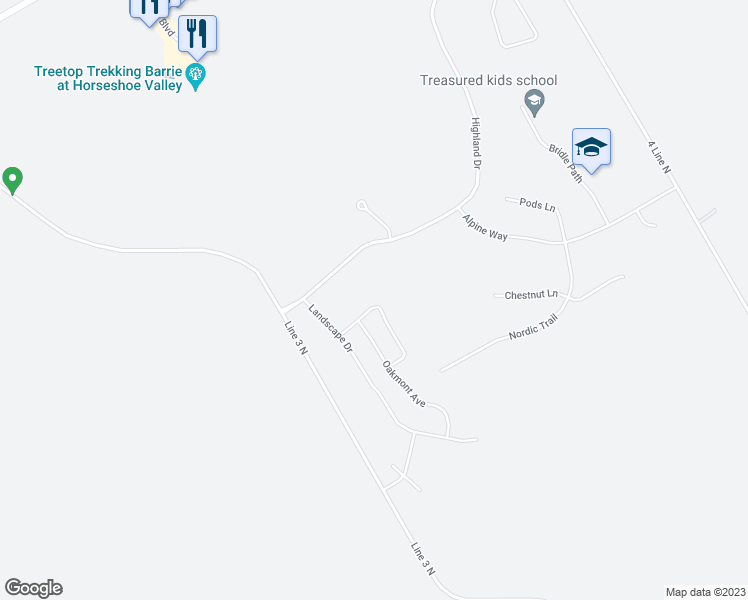 map of restaurants, bars, coffee shops, grocery stores, and more near 16 Tanglewood Crescent in Shanty Bay