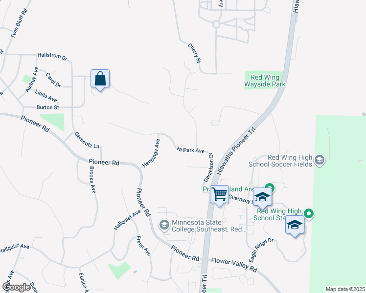 map of restaurants, bars, coffee shops, grocery stores, and more near 640 Hi Park Avenue in Red Wing