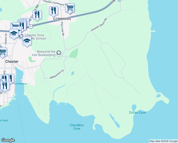 map of restaurants, bars, coffee shops, grocery stores, and more near 120 Golf Course Road in Chester