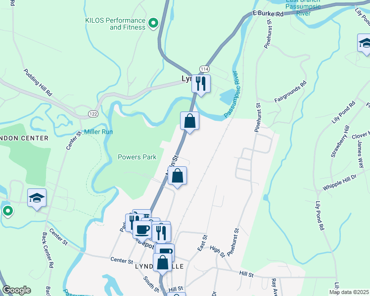 map of restaurants, bars, coffee shops, grocery stores, and more near 537 U.S. 5 in Lyndon