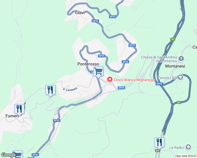 map of restaurants, bars, coffee shops, grocery stores, and more near 36 Via Croce Bianca in Ponterosso