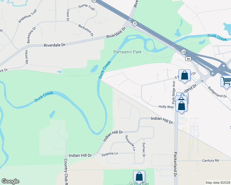 map of restaurants, bars, coffee shops, grocery stores, and more near 2670 Good Shepherd Ln in Green Bay