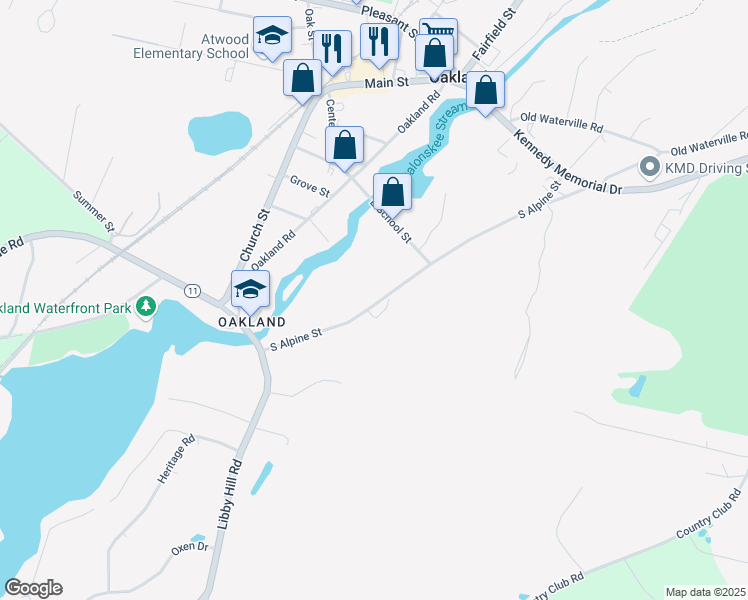 map of restaurants, bars, coffee shops, grocery stores, and more near 105 South Alpine Street in Oakland