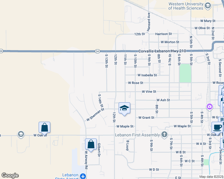 map of restaurants, bars, coffee shops, grocery stores, and more near 1093 West Vine Street in Lebanon