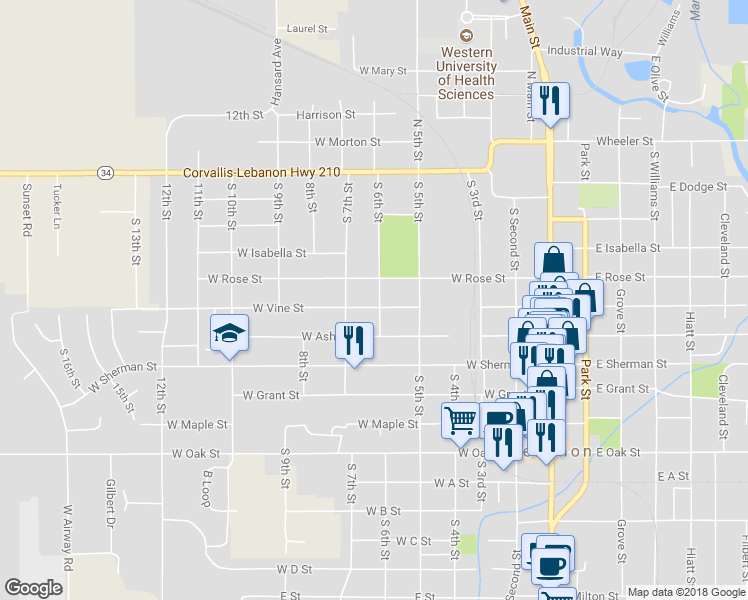 map of restaurants, bars, coffee shops, grocery stores, and more near 511 West Vine Street in Lebanon