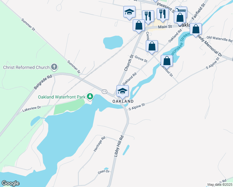 map of restaurants, bars, coffee shops, grocery stores, and more near 100 Church Street in Oakland