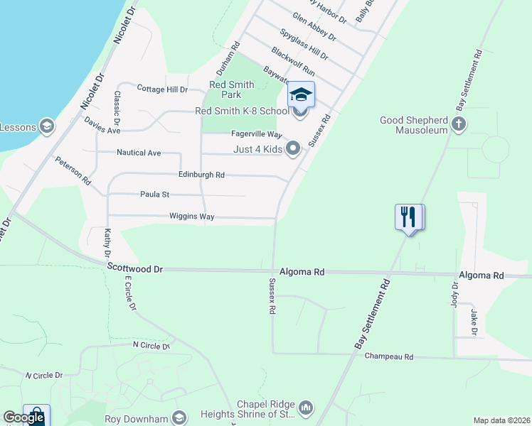 map of restaurants, bars, coffee shops, grocery stores, and more near 3489 Wiggins Way in Green Bay