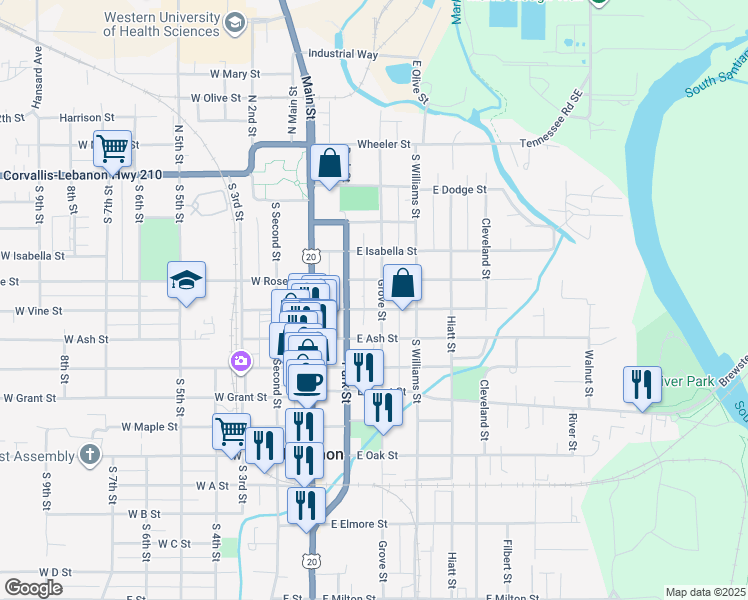 map of restaurants, bars, coffee shops, grocery stores, and more near 193 East Vine Street in Lebanon